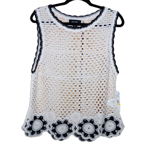 Karen Kane In The Garden Celine Crochet Flower  Sweater Tank in Natural NWT M/L - Picture 2 of 9
